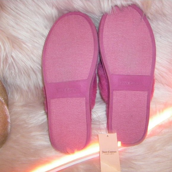 Juicy Couture 6 Kisses Magenta Slide Slipper Sandals Faux Fur Women's Sizes New - Picture 4 of 13